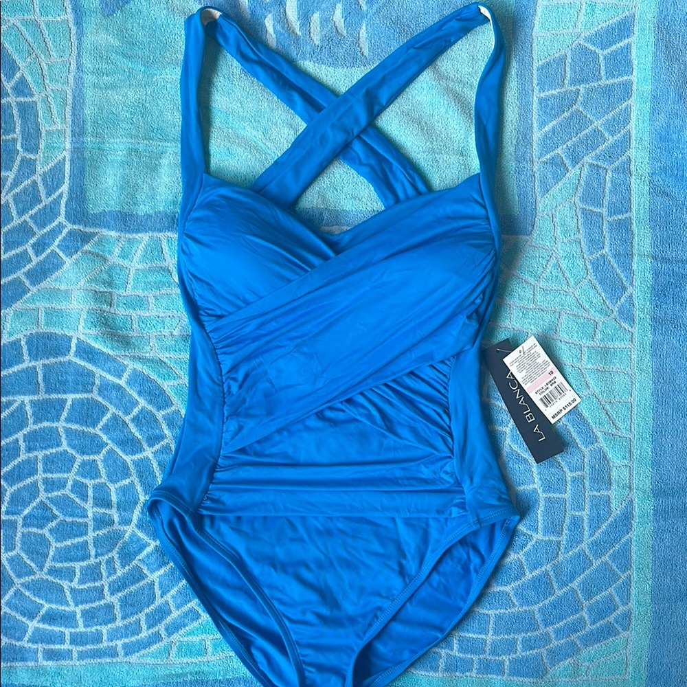 NWT La Bianca rich Blue One-Piece fully lined and figure slimming Swimsuit